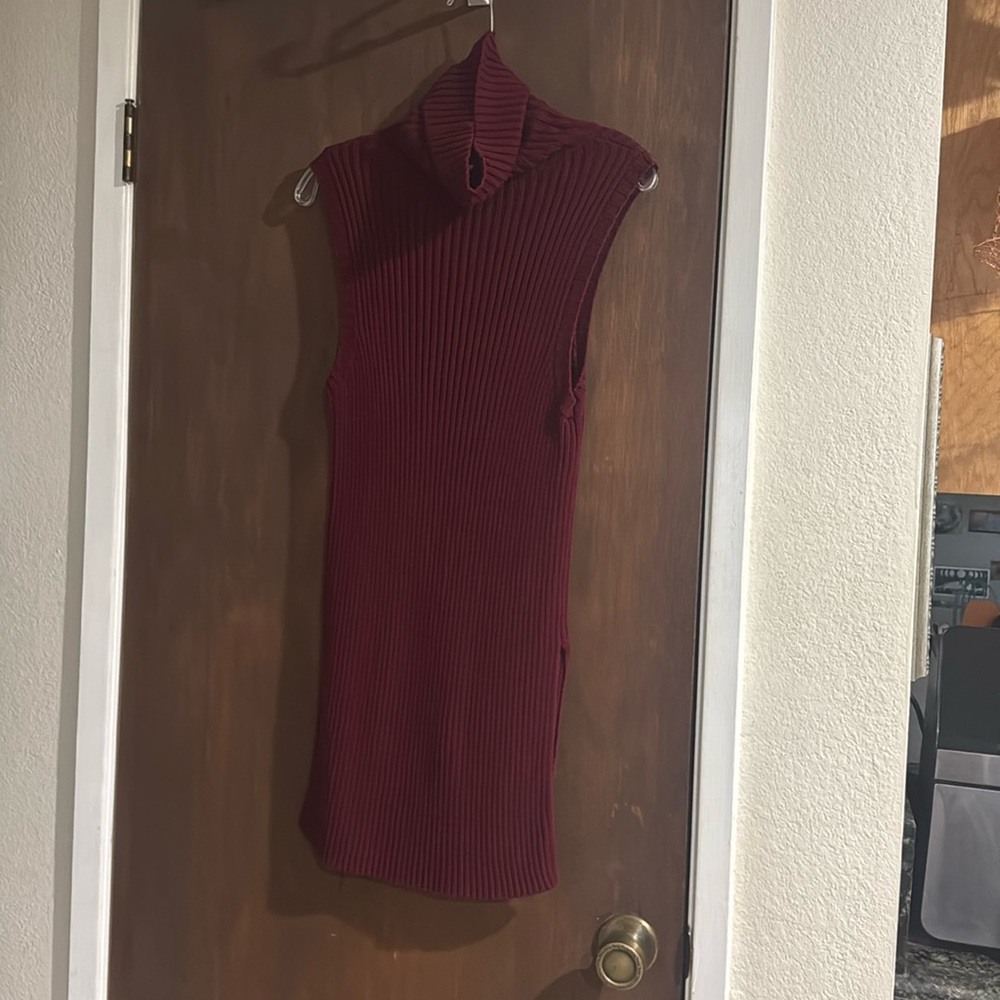 Slouch turtle neck sweater dress with thigh slit